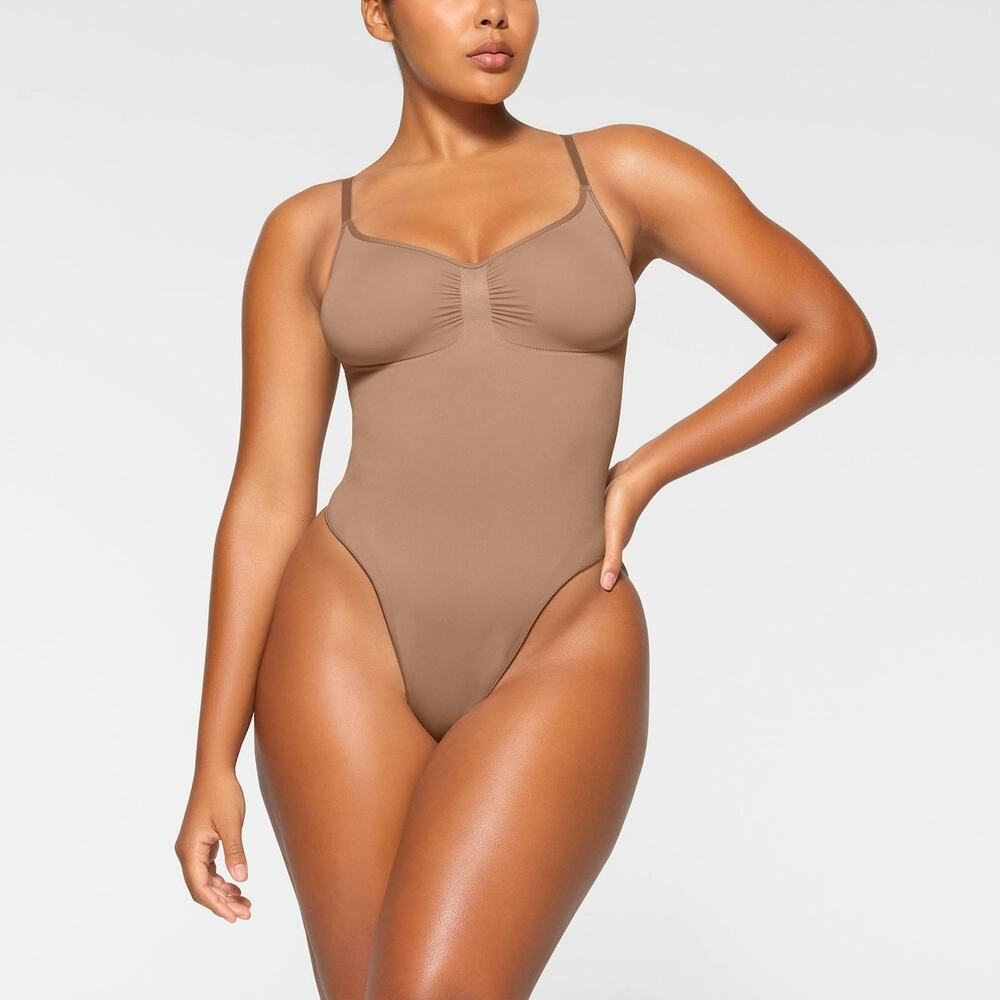 NWOT Skims Sienna Brown Seamless Sculpt Thong Shapewear Snap Bodysuit Size XS